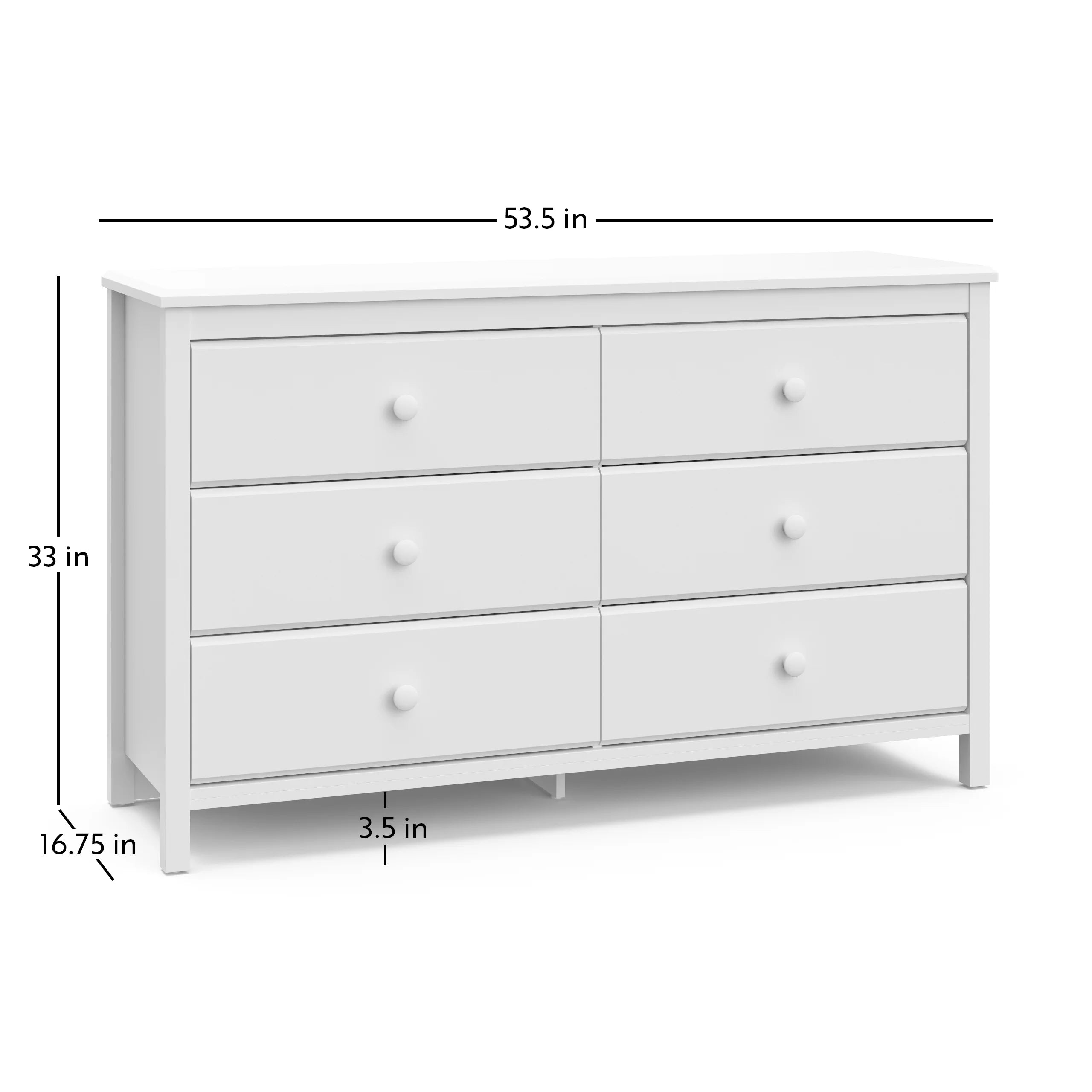 6 Drawer Kids Double Dresser, White U1816