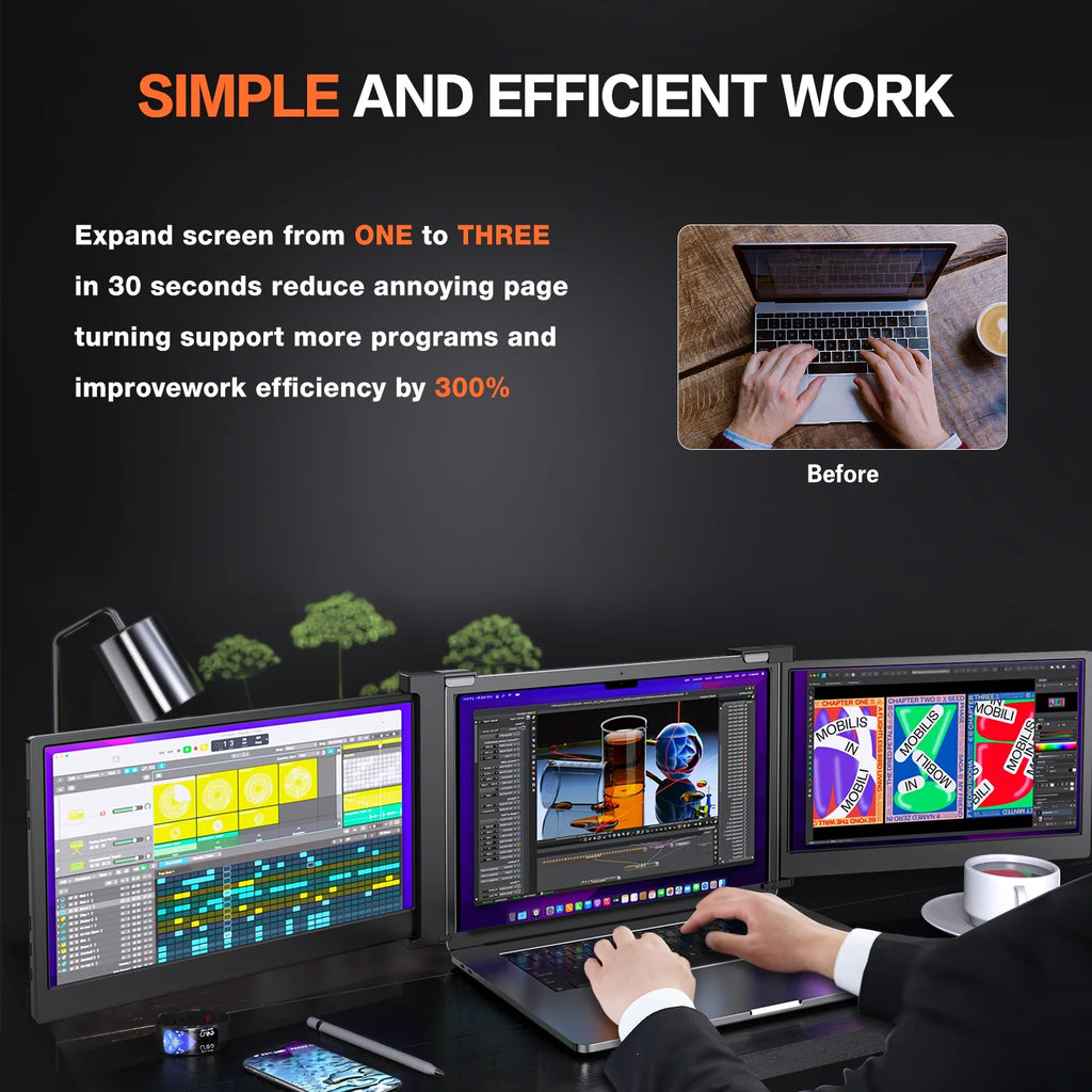 Portable Triple Monitor for 15-17 Inch Laptop, 1080P IPS USB HDMI Plug and Play W306780