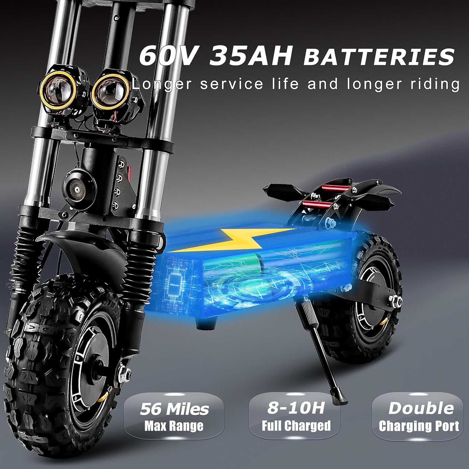 Electric Scooter for Adults with Seat, 50 MPH, 60+ Miles Range, Foldable, 11" Fat Tires L6576