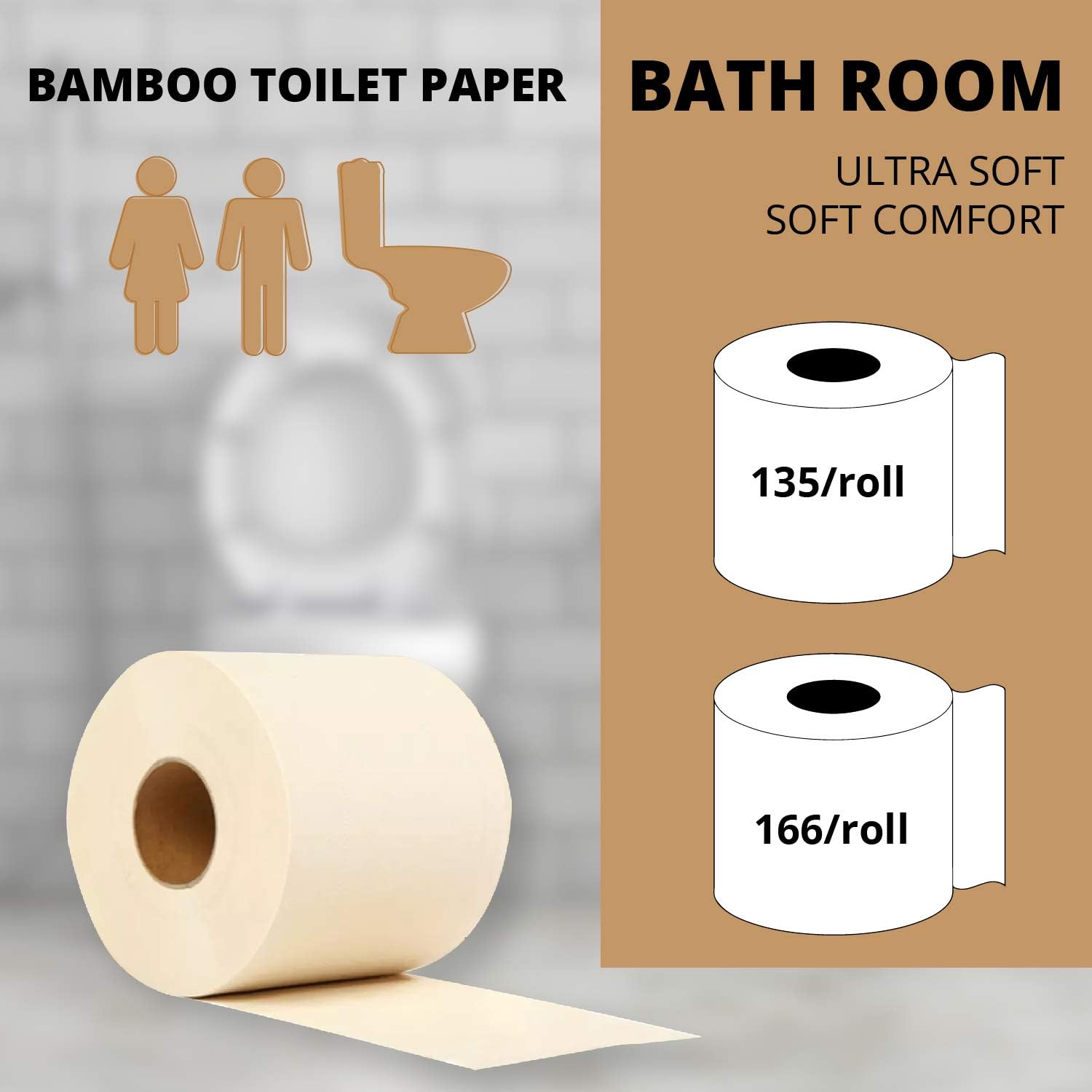 Bamboo Toilet Paper, 40 Mega Rolls, 10000 Sheets H793265