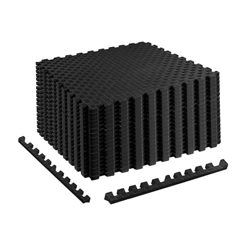 1" Thick EVA Interlocking Foam Gym Flooring Mat, 6 Tiles, Black M5857