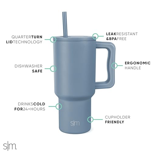Insulated Tumbler with Handle and Straw Lid, 30 oz, Reusable Stainless Steel E669