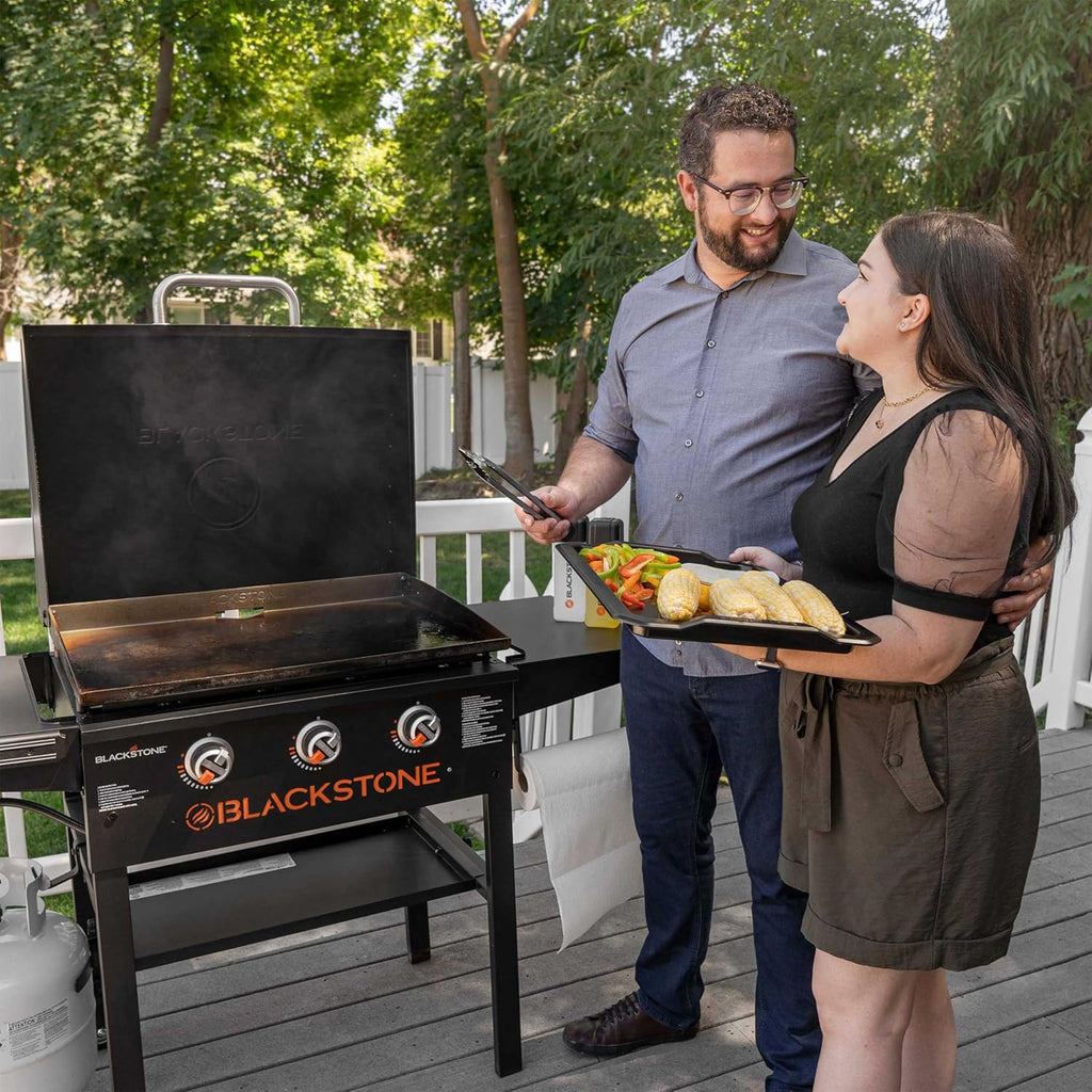 28 Inch 3-Burner Outdoor Flat Top Grill with Hood and Seasoning T8216