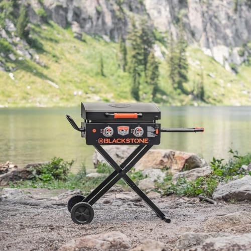 22" Two-Burner Scissor-Leg Gas Griddle with Hood, Wheels, and Side Shelf G855