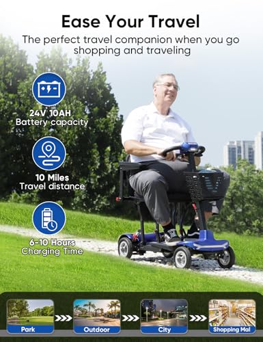 Ultra Lightweight Folding Mobility Scooter for Adults, 4 Wheel, Travel, Blue X114884