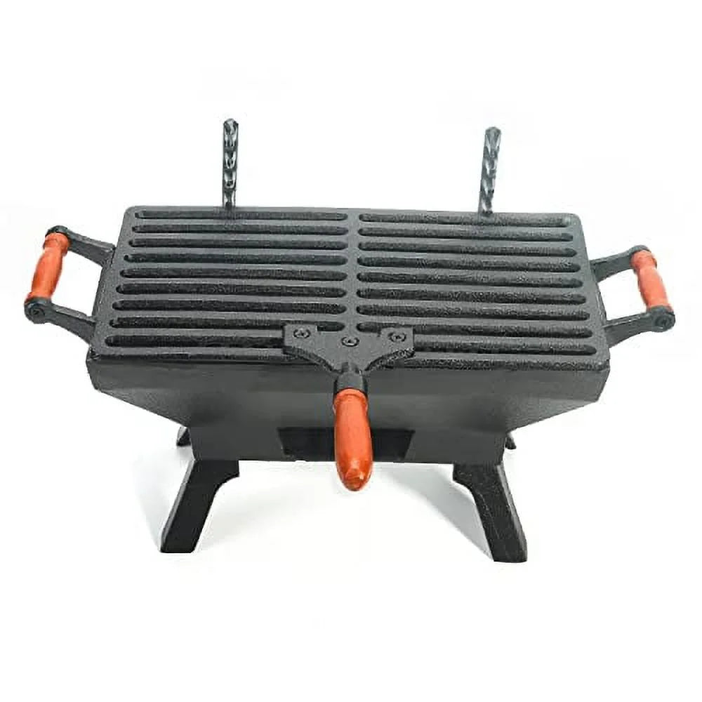 Sungmor Small Cast Iron Charcoal Grill Stove w/ 12" x 6.8" Gridiron, Heavy Duty Tabletop BBQ Grill, Balcony Yard Outdoor Hibachi Grills Steak Chicken Meat Cooker, Camping Party Barbecue Smoker Grill
