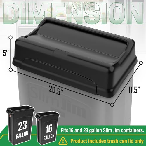 Swing Lid Trash Can for 16/23 Gallon Slim Jim, Heavy Duty Plastic, Pack of 2 K133539