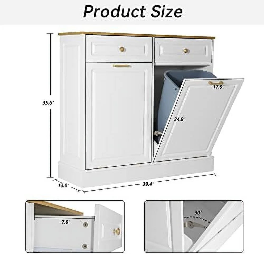 Double Barn Door Trash Cabinet with Hideaway Drawer U8207
