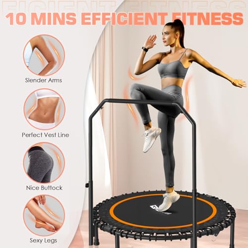 Foldable Mini Trampoline with Adjustable Foam Handle for Indoor Workout M8038