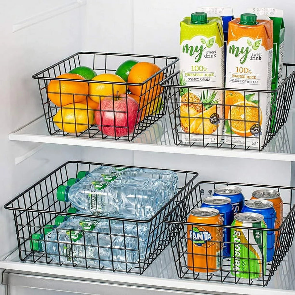 Metal Wire Storage Baskets with Handles, 4 Pack, Black R834