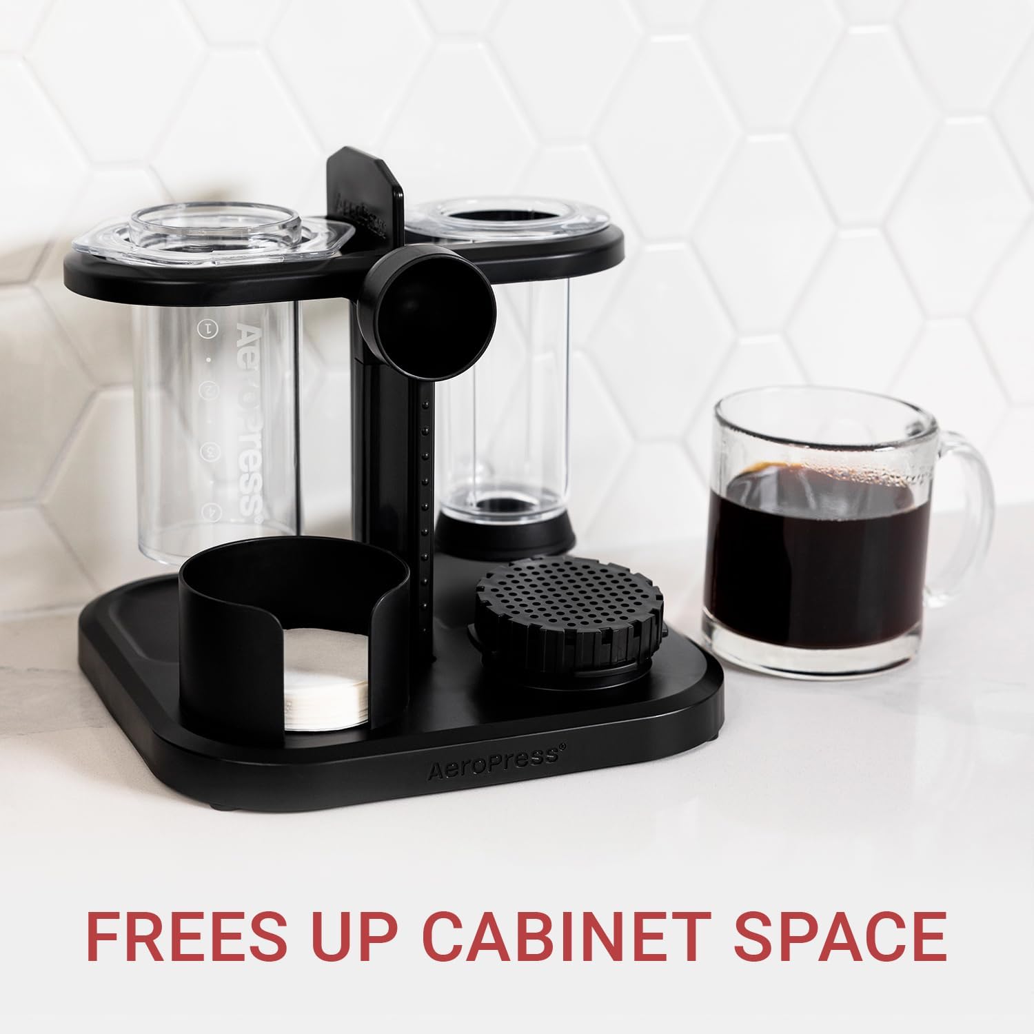 Coffee Maker Organizer Stand, Compact Storage for Coffee Accessories, Black F12530