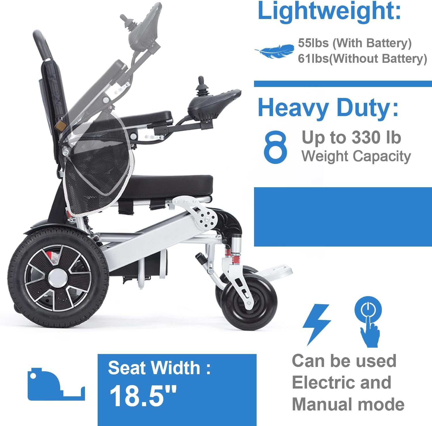 Lightweight Foldable Electric Wheelchair for Senior, 20mi Cruise Range B939