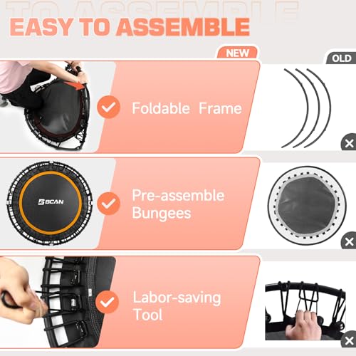 Foldable Mini Trampoline with Adjustable Foam Handle for Indoor Workout M8038