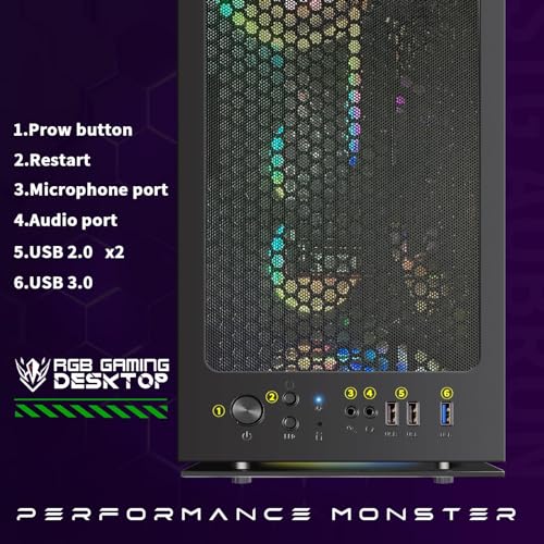 Gaming Desktop PC, Radeon RX 580 8G, Intel Core i7, 16G DDR3, 1T SSD, WiFi, RGB Fan V668
