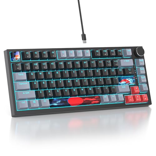 75 Percent Keyboard Gasket-Mounted with Sound Absorbing Pads, 82-Key Compact Wired RGB Mechanical Gaming Keyboard Hot-Swap Socket for Win, Black