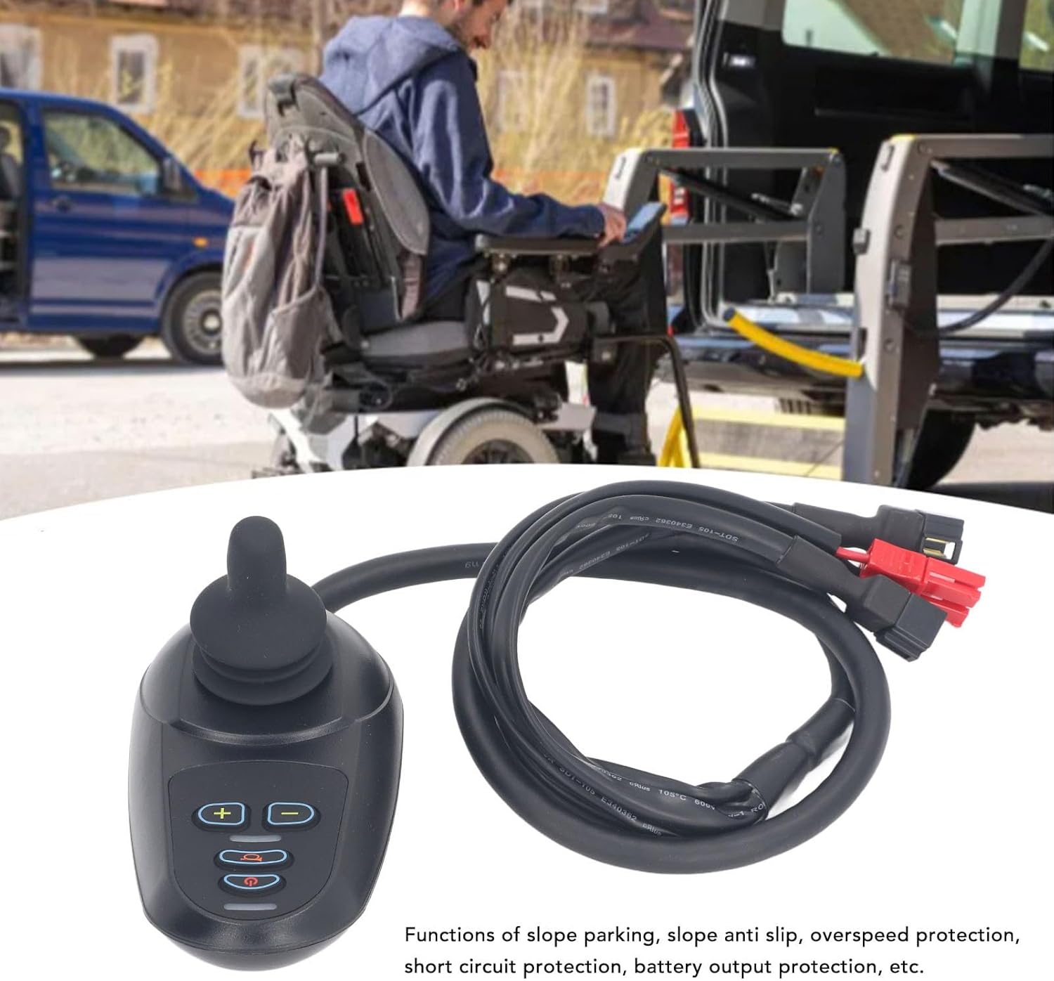 Wheelchair Joystick Controller, 4 Keys, Adjustable Speed and Brake, 24V DC S7589