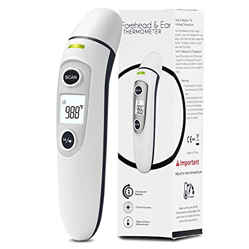 Forehead and Ear Thermometer for Adults, Kids and Baby, Digital Infrared Temporal Thermometer with Fever Alarm and Memory Function, 1s Instant Accurate Reading (Dark Blue)