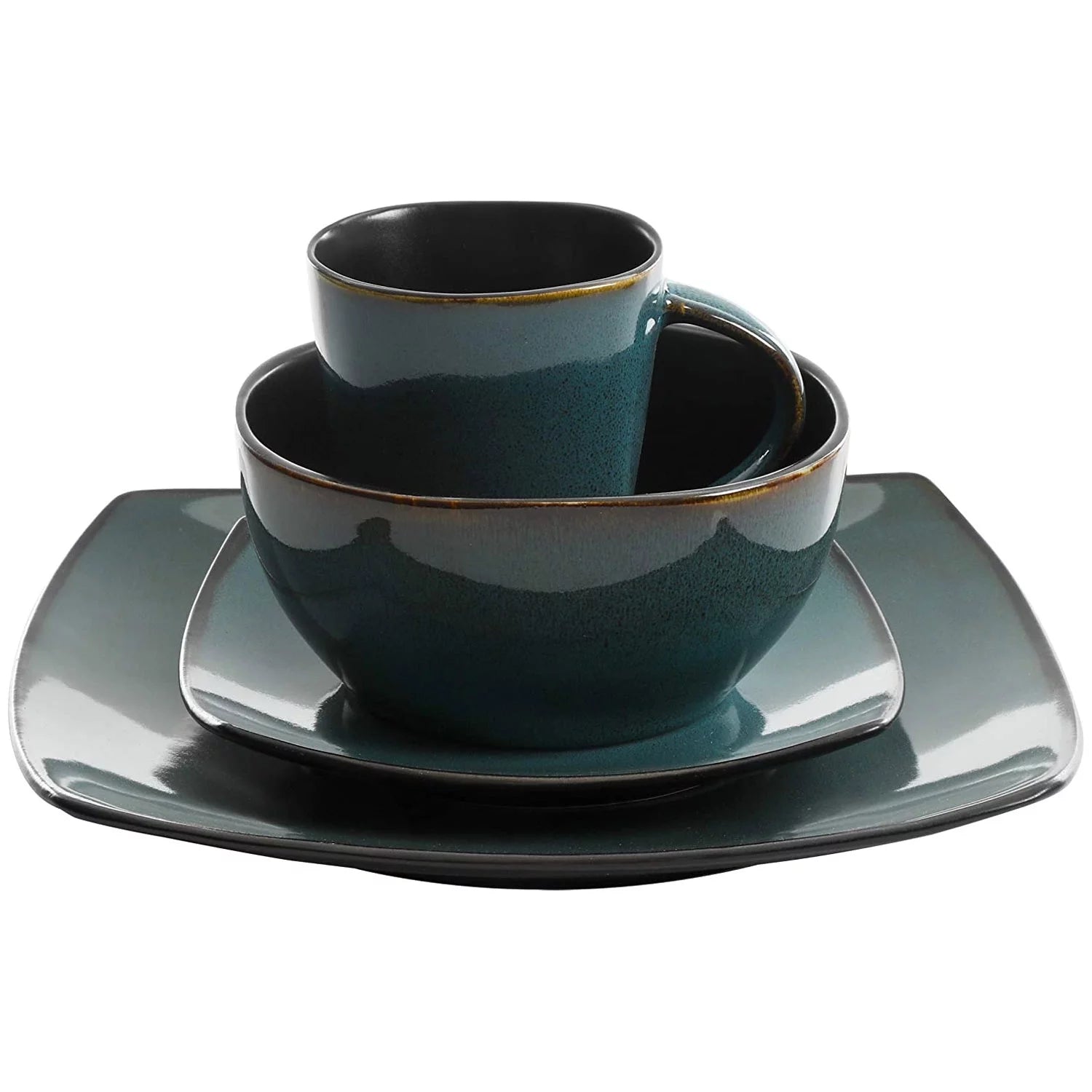 Teal Dinnerware Set, 16 Piece Plates Bowls and Mugs Z89386