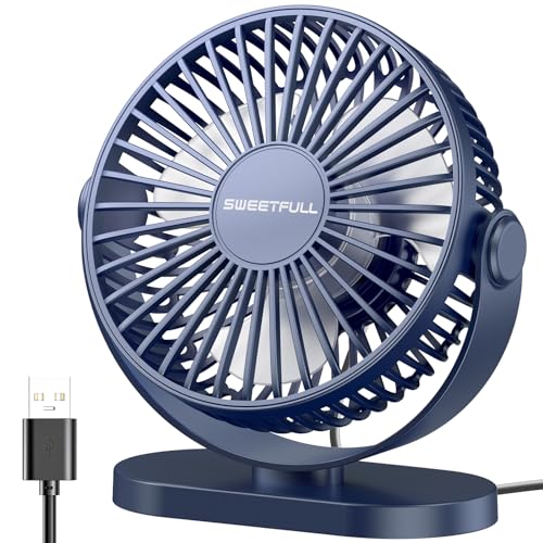 SWEETFULL USB Desk Fan Small Quiet - 3 Speeds Mini Personal Portable Fan 360° Rotation Adjustable, 5 Inch Office Table Cooling Gadgets on Desktop (White)