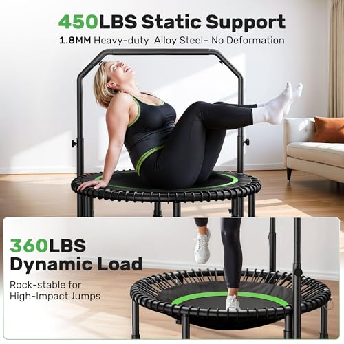 Foldable Mini Trampoline with Adjustable Foam Handle for Indoor Workout M8038