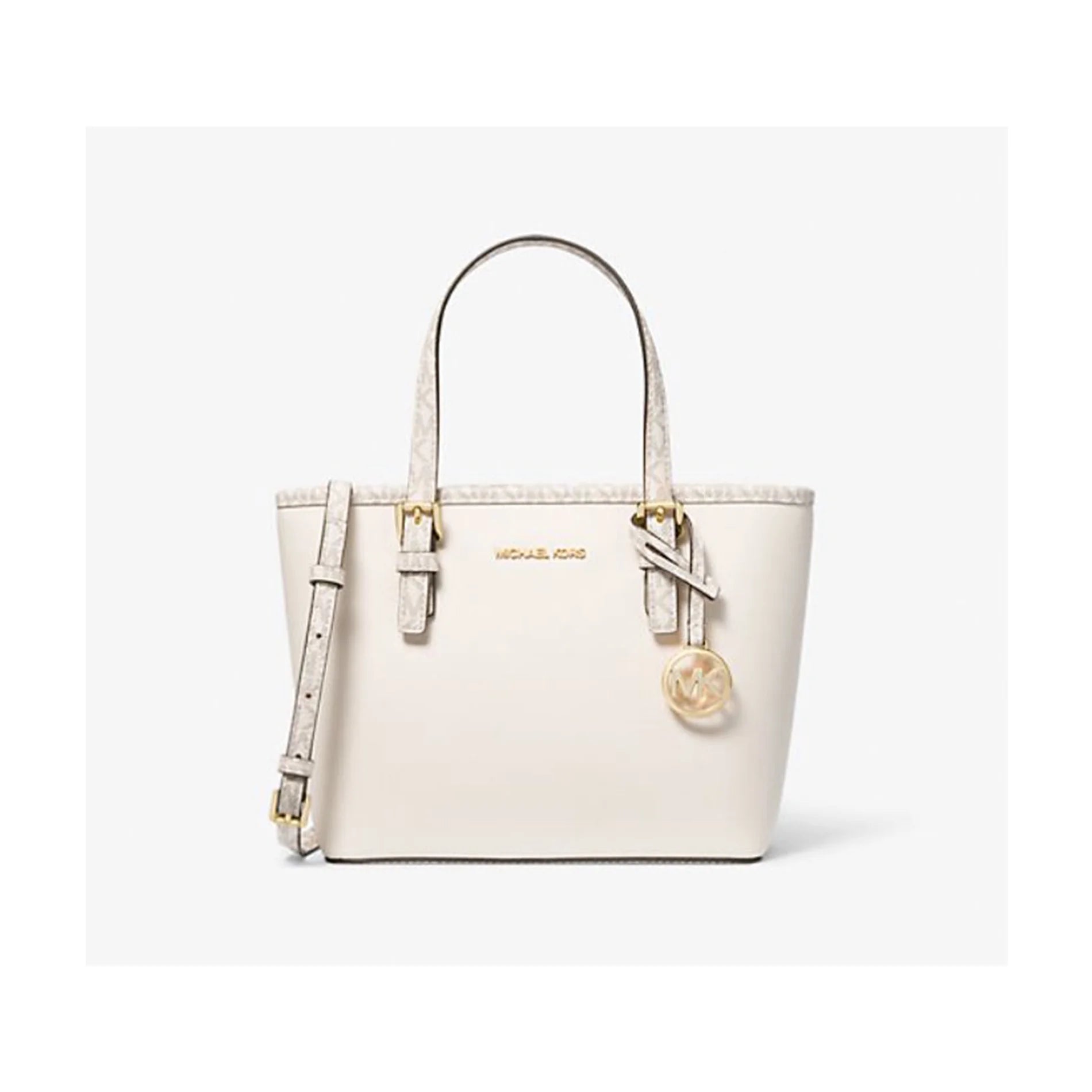 Michael Kors Womens Jet Set Travel Small Carryall Convertible Top Zip Tote Saffiano Leather Crossbody Bag Purse Handbag 35H3GTVT0L-ltcrm (Light Cream Multi)
