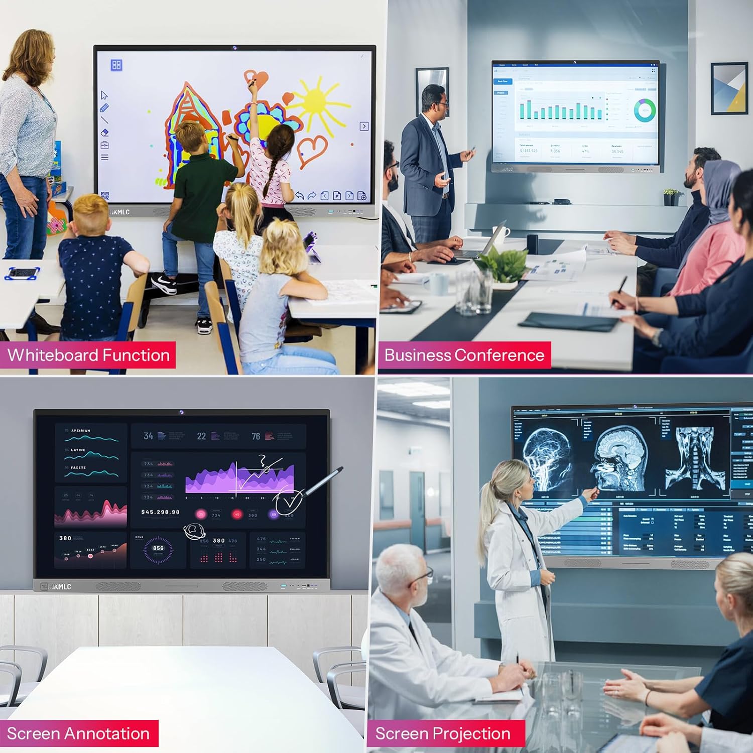 55 Inch Interactive Whiteboard with 4K Touch Screen for Classroom and Business D591547