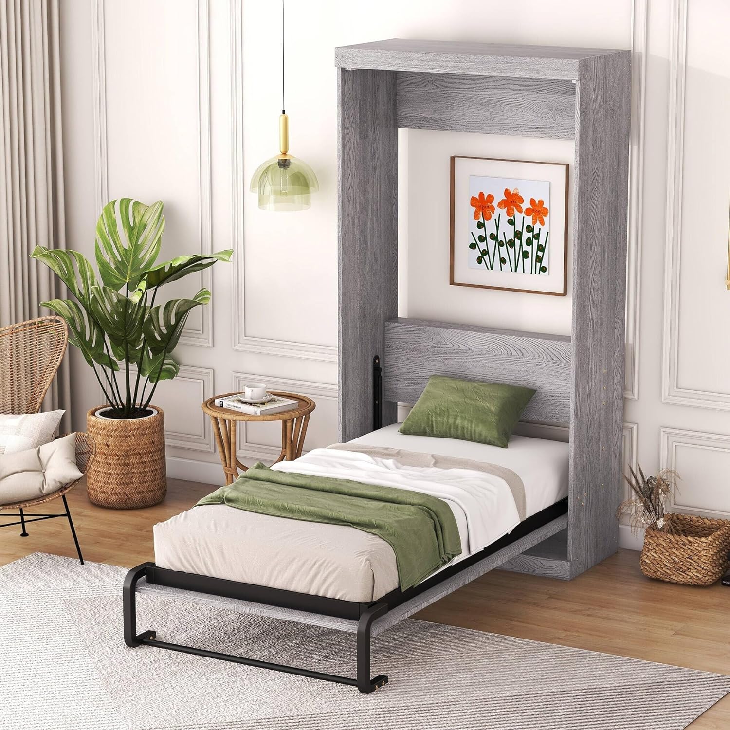 Twin Wooden Murphy Bed Foldable into Cabinet J225851