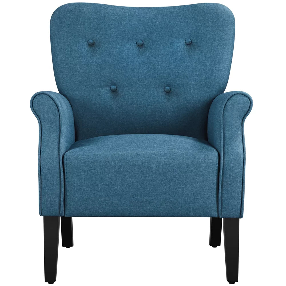 Navy Blue Upholstered Accent Chair with Wooden Legs J54515