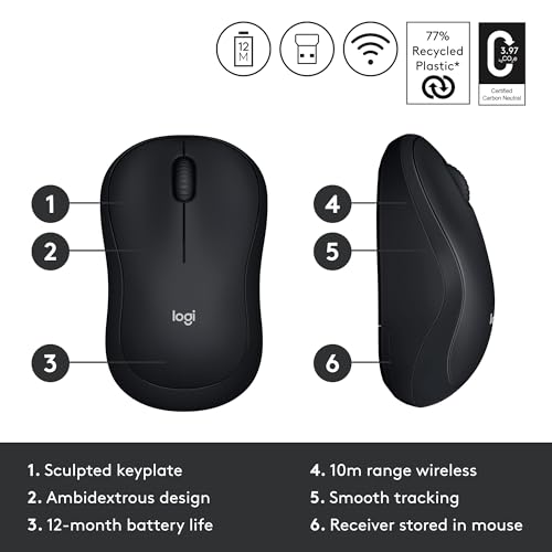 Wireless Mouse, 2.4GHz with USB Receiver, 12-Month Battery Life O87248