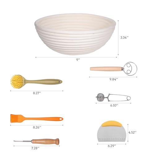 Sourdough Proofing Baskets and Baking Supplies Kit with Bannetons, Lame, Whisk, Scrapers, and Liners C1461