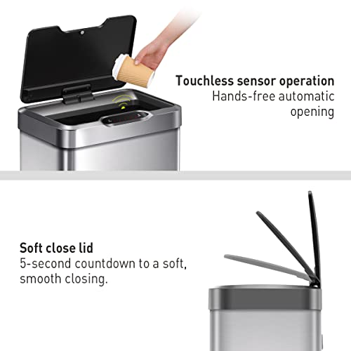 Touchless Motion Sensor Trash Can, 13.2 Gallon, Brushed Stainless Steel K748461