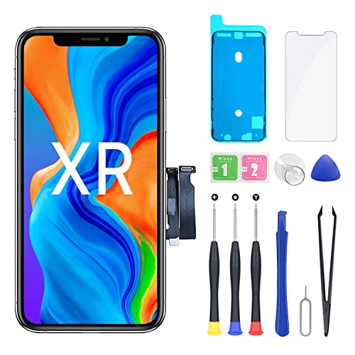 iPhone XR Screen Replacement 6.1'', LCD Display and 3D Touch Screen Digitizer Replacement Frame Assembly with Protector and Adhesive Strips, Compatible with iphone XR A1984, A2105, A2106, A2108