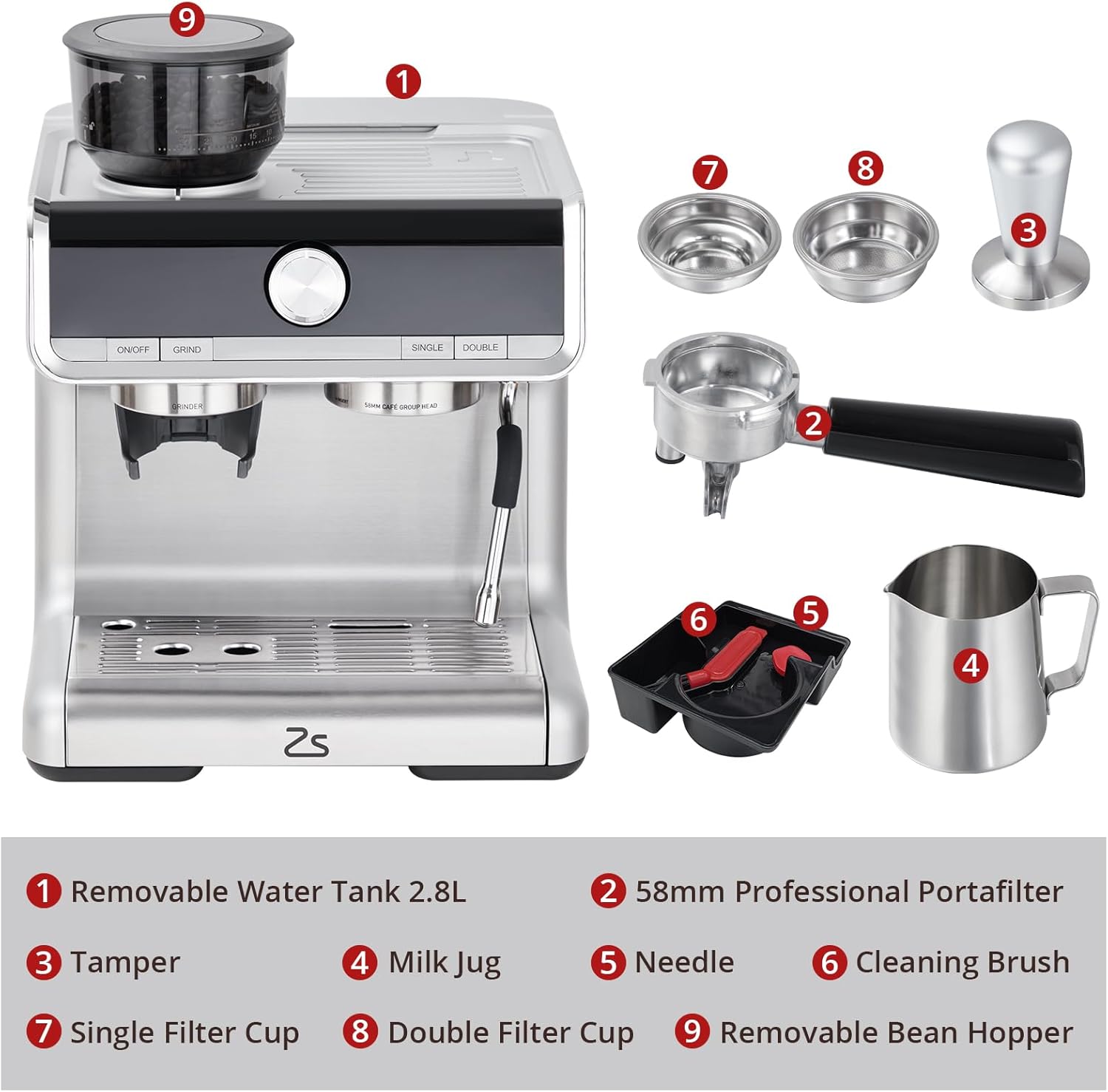 Espresso Maker with Milk Frother, 20 Bar Pressure, 2.8L Tank X2173