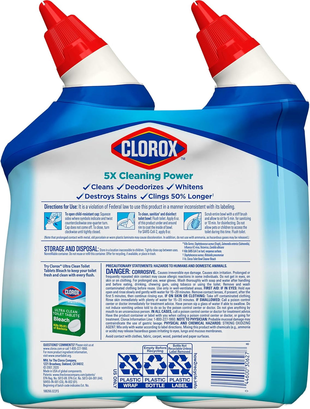 Toilet Bowl Cleaner, Clinging Bleach Gel, Ocean Mist, 24 oz, 2-Pack C6164