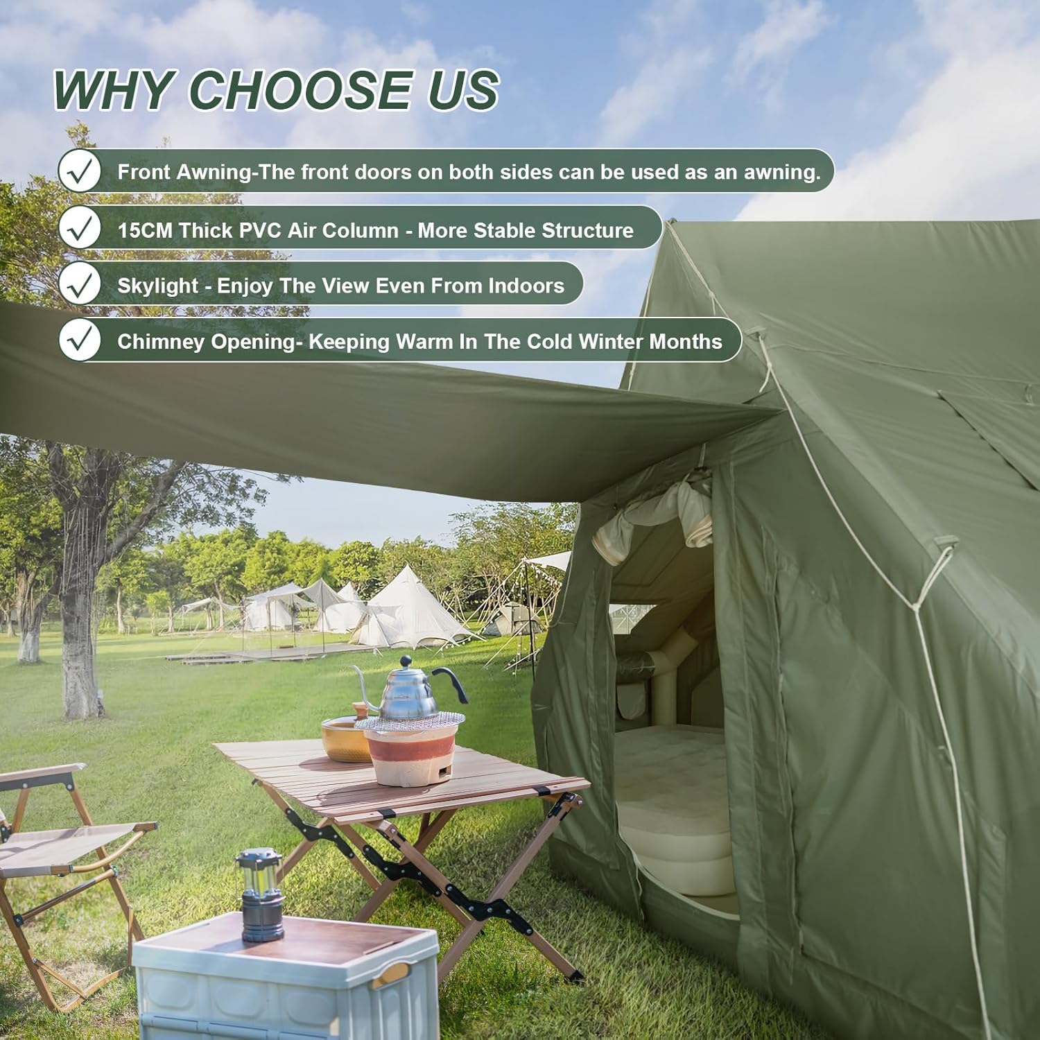 Inflatable Camping Tent with Pump, Stove Jack, 4-6 Person, Waterproof B654