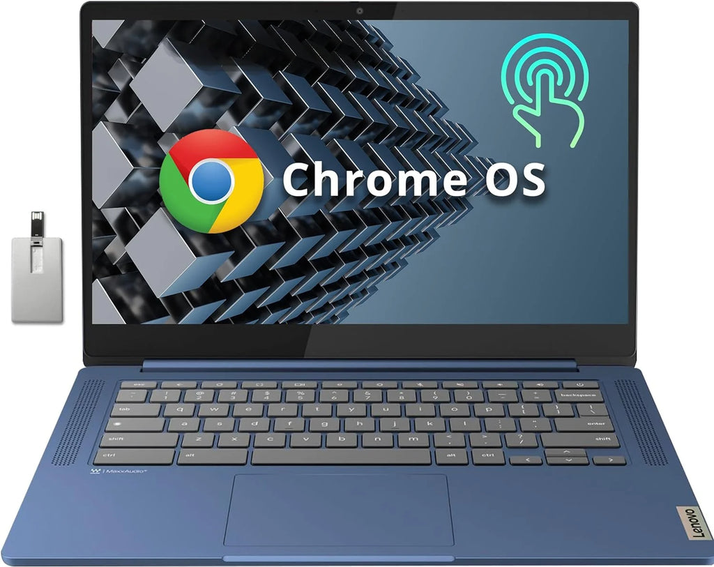 Lenovo IdeaPad Slim 3 Chromebook, 14″ FHD IPS Touchscreen Laptop, MediaTek Kompanio 520 Processor, 4GB RAM, 64GB eMMC, Webcam, Regular Keyboard, WiFi6, Chrome OS, Hotface 128GB USB Card