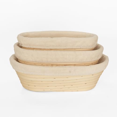 Bread Proofing Baskets Set of 3, Banneton Dough Proofing Bowls with Liners for Sourdough Baking E479