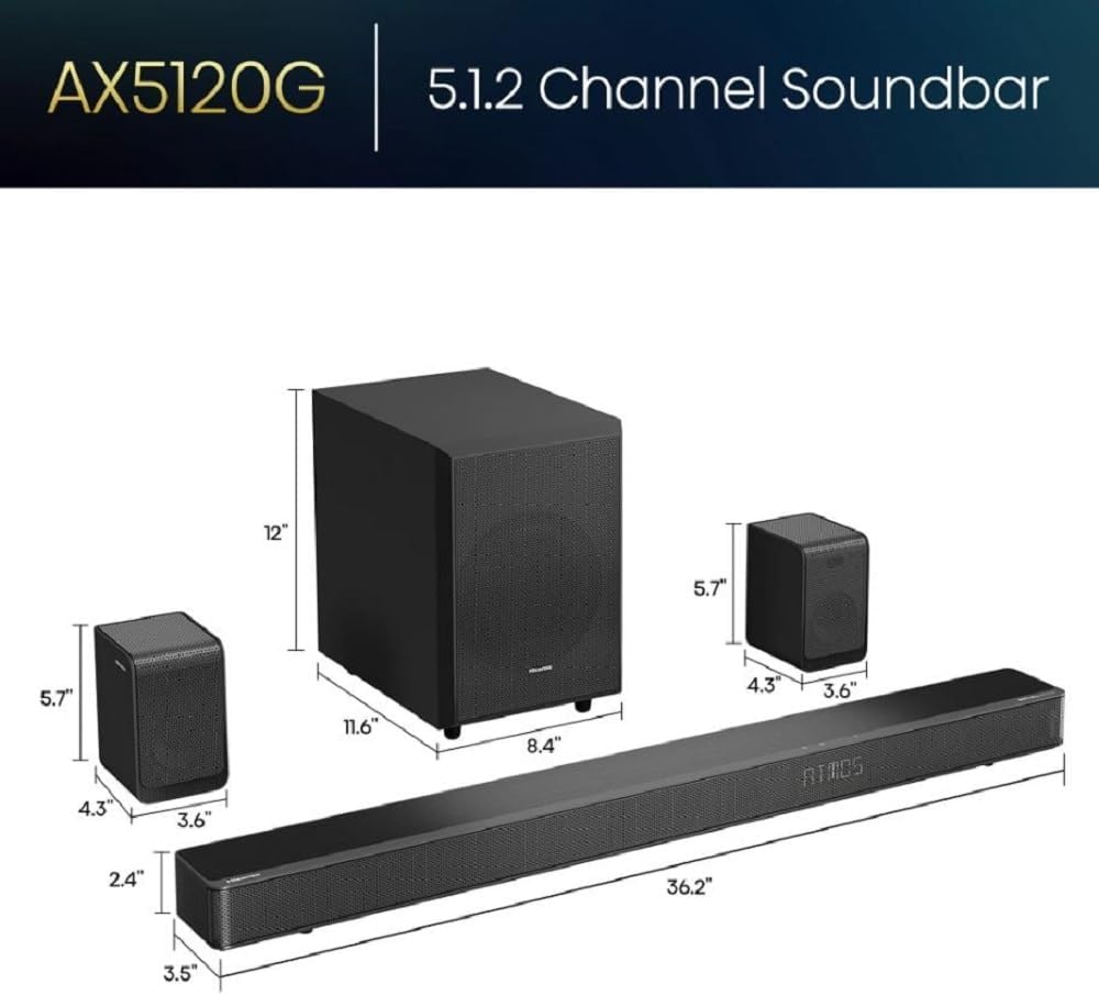 5.1.2ch 420W Soundbar with Wireless Subwoofer and Rear Speakers R32146