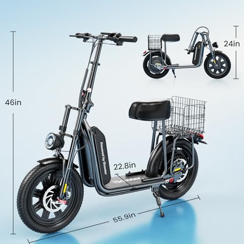 Electric Scooter with Seat, Long Range, Adjustable Handlebar, Dual Suspension J439