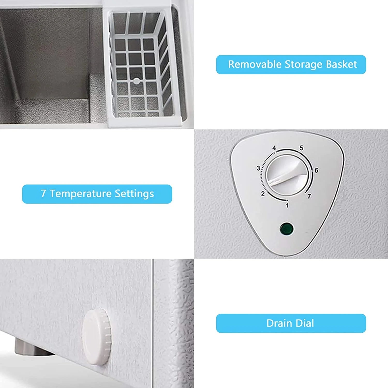 Compact Chest Freezer with Top Open Door and Removable Basket R7666