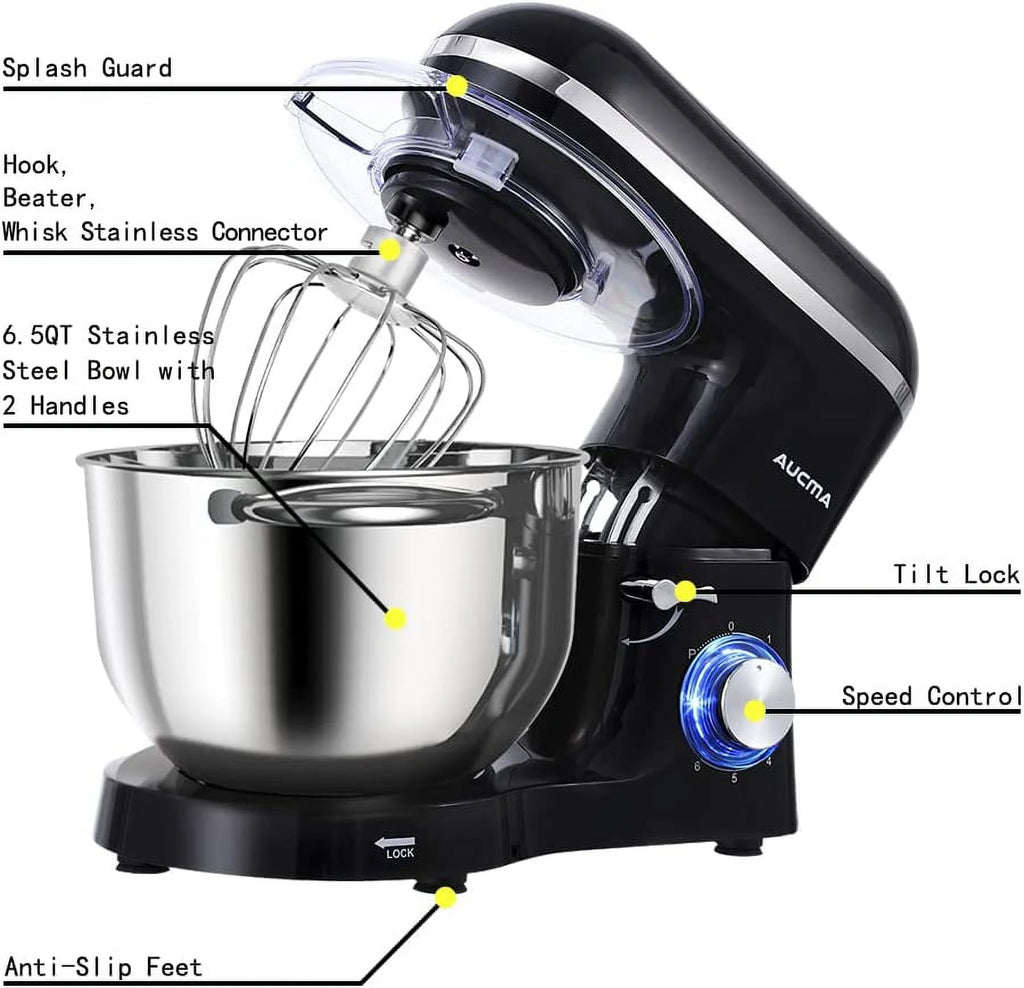 Stand Mixer 6.5-QT 660W 6-Speed Tilt-Head with Dough Hook, Wire Whip & Beater R3141