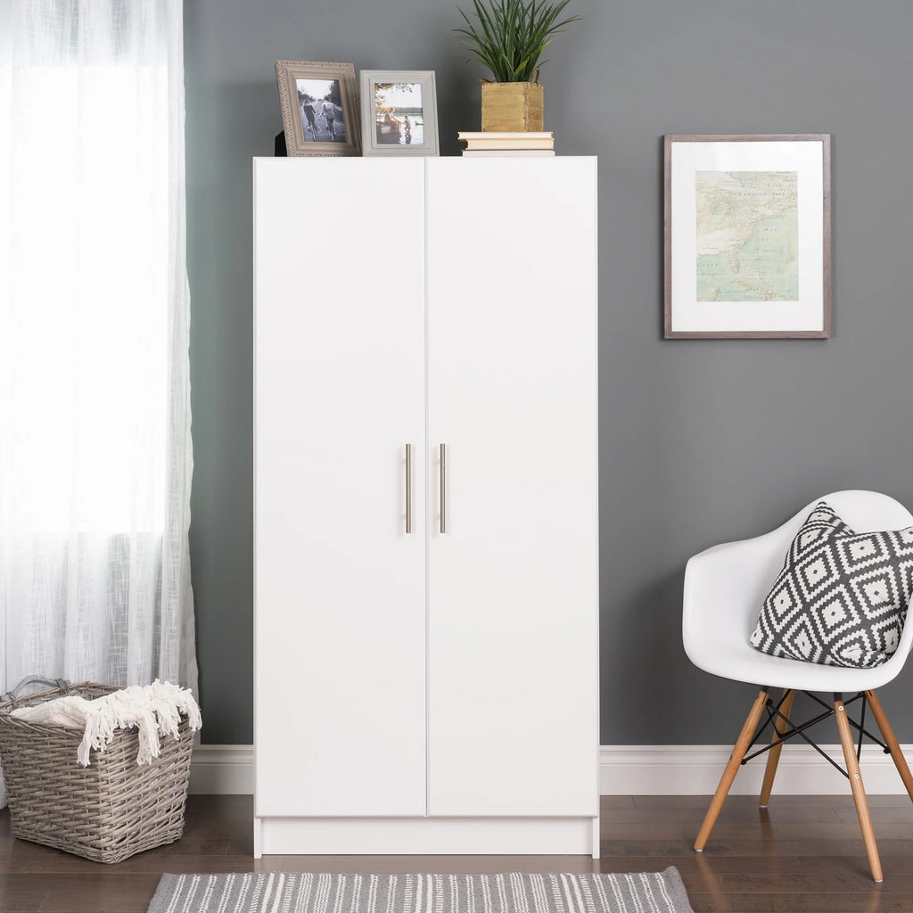 White Wardrobe Closet with Hanging Rail V36133