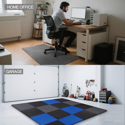 1" Thick EVA Interlocking Foam Gym Flooring Mat, 6 Tiles, Black M5857