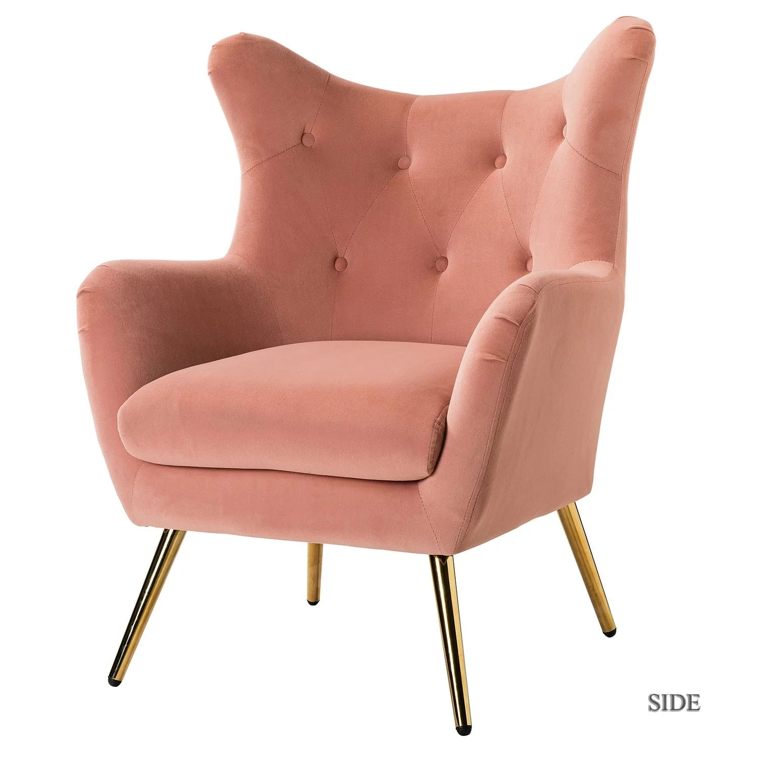 Tufted Velvet Accent Chair with Wingback and Gold Legs T30526