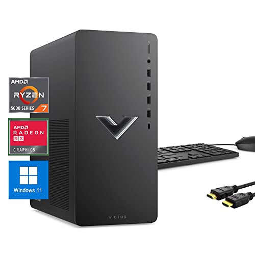 HP Victus Gaming PC, AMD Ryzen 7 5700G (8 cores, 16 Threads), 32 GB RAM, 2 TB PCIe SSD, Radeon RX 6600XT, Gaming Computer Desktop Bundle, USB C, WiFi 6, Windows 11 Home