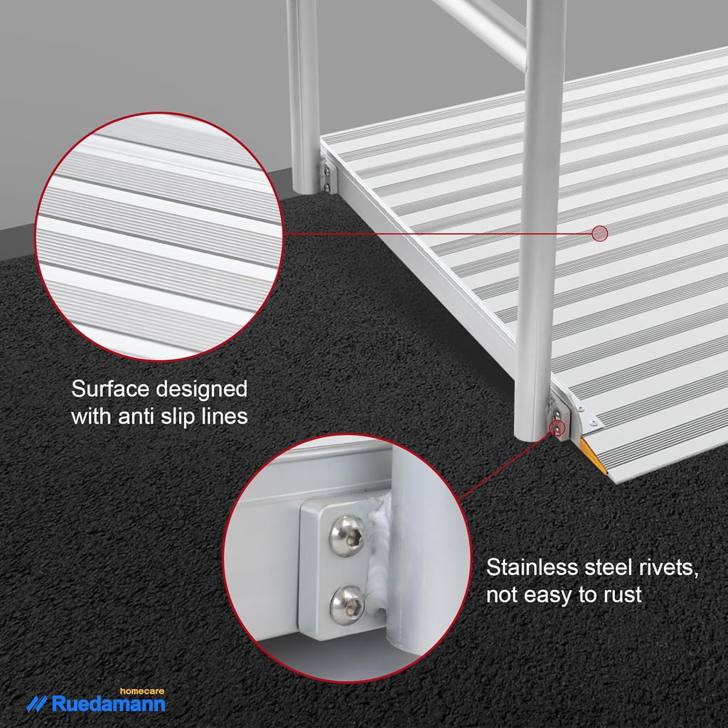 Aluminum Wheelchair Ramp with Handrails, 600 Lbs Capacity, Non-Slip N895392