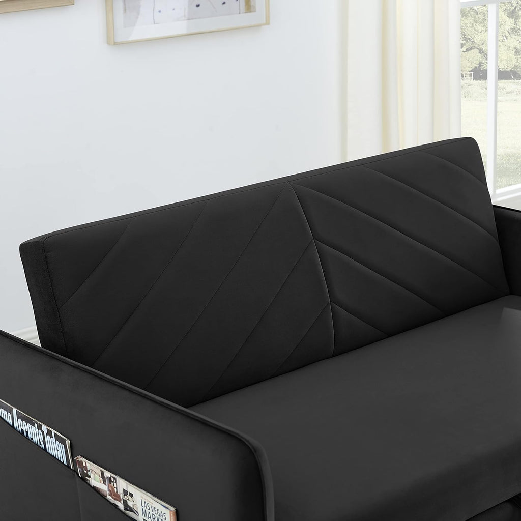Convertible 3-in-1 Velvet Loveseat Sleeper Sofa with Pull Out Bed S614674