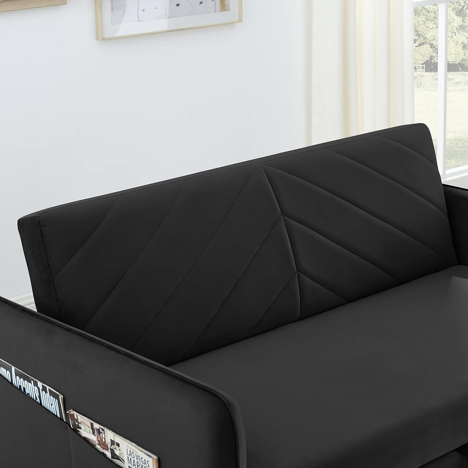 Convertible 3-in-1 Velvet Loveseat Sleeper Sofa with Pull Out Bed S614674
