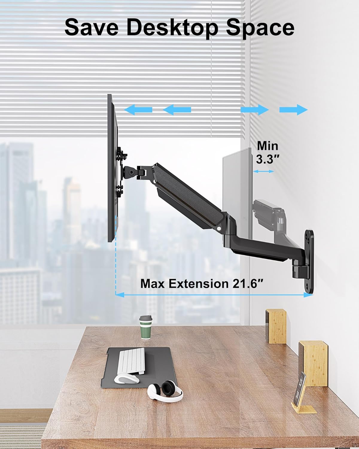 Monitor Wall Mount for 35 Inch Screens, Full Motion Gas Spring Arm, VESA 200x200mm P6994