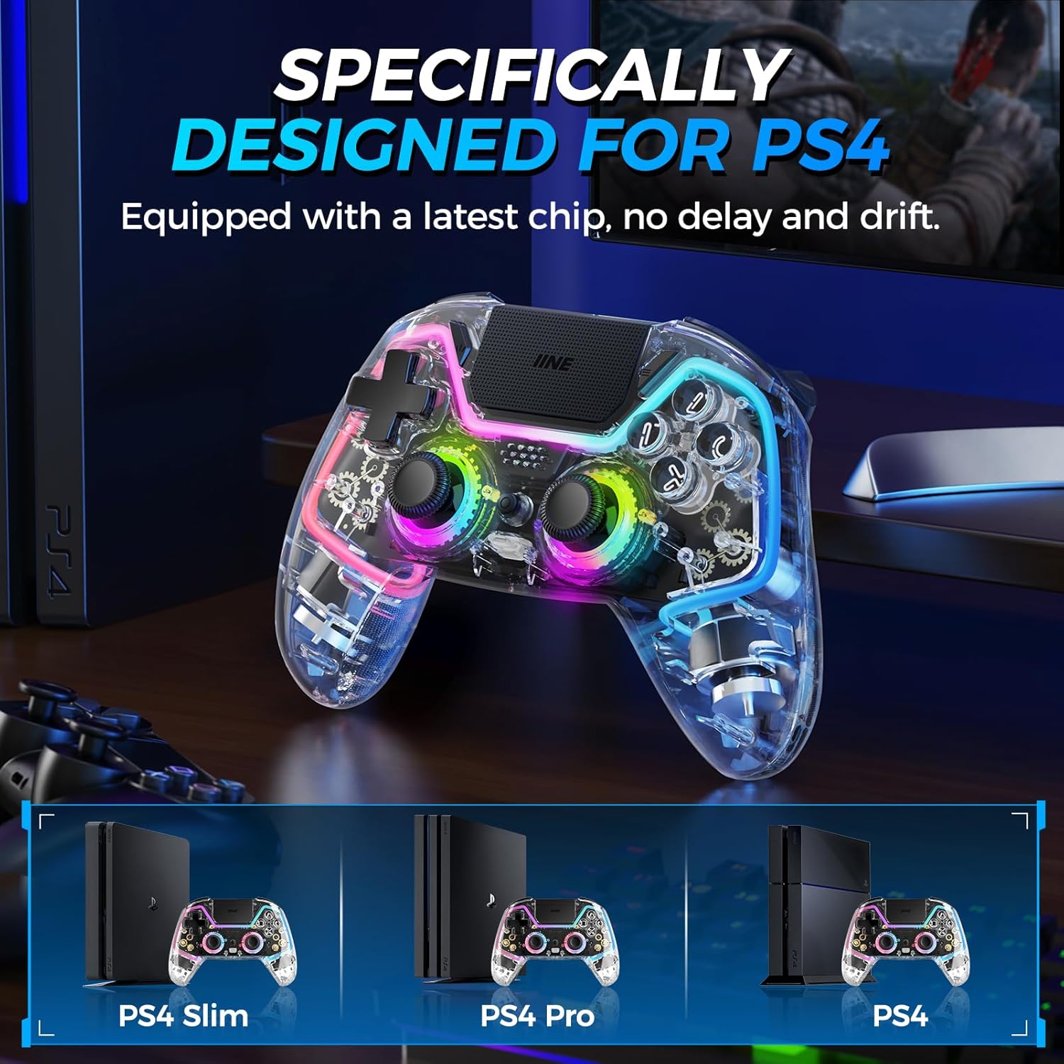 Wireless Controller for PS4, Slim, Pro and PC with Hall Effect Joysticks W4826